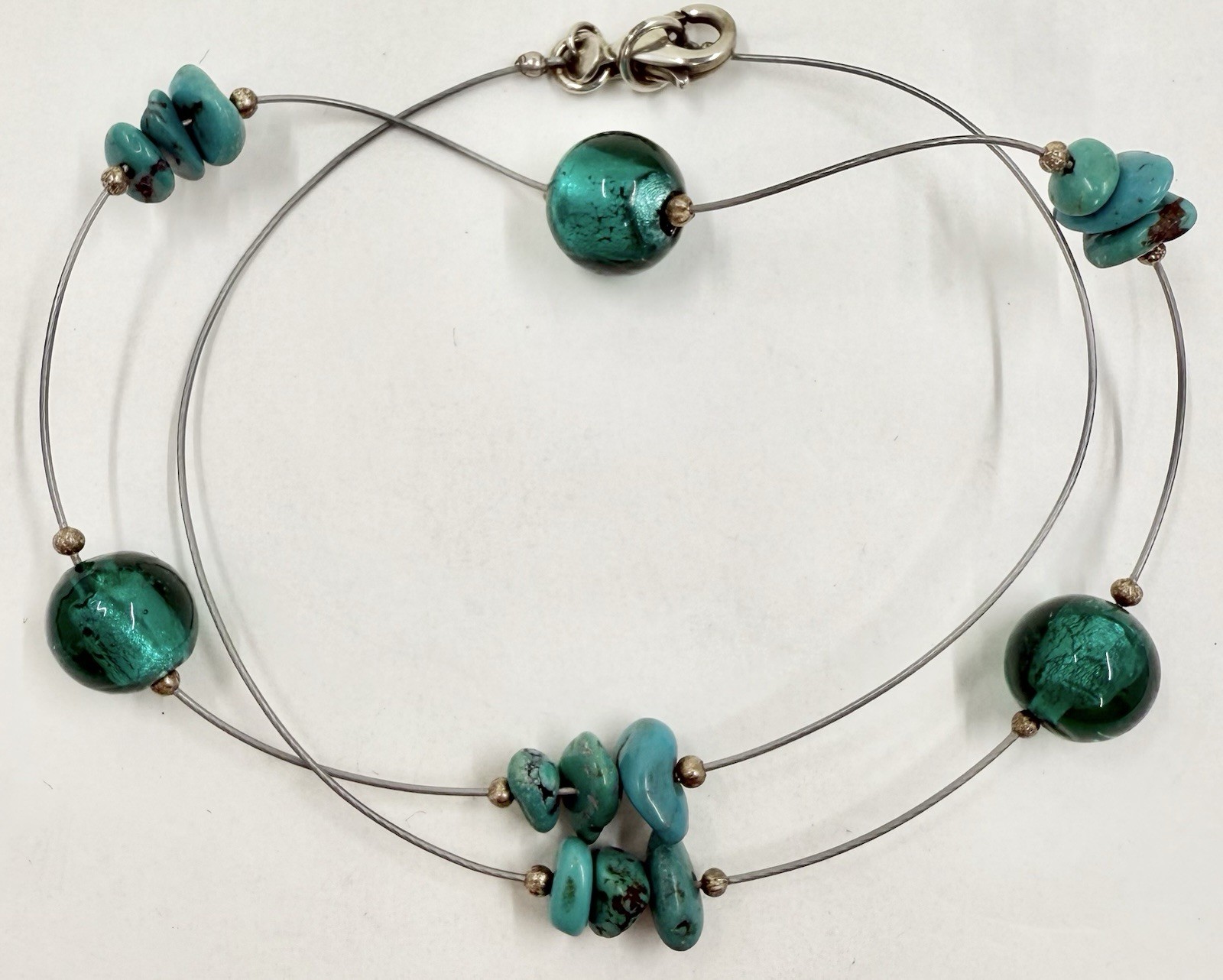 SILPADA N2353 STERLING 925 STABILIZED TURQUOISE GLASS WIRE NECKLACE (T625)