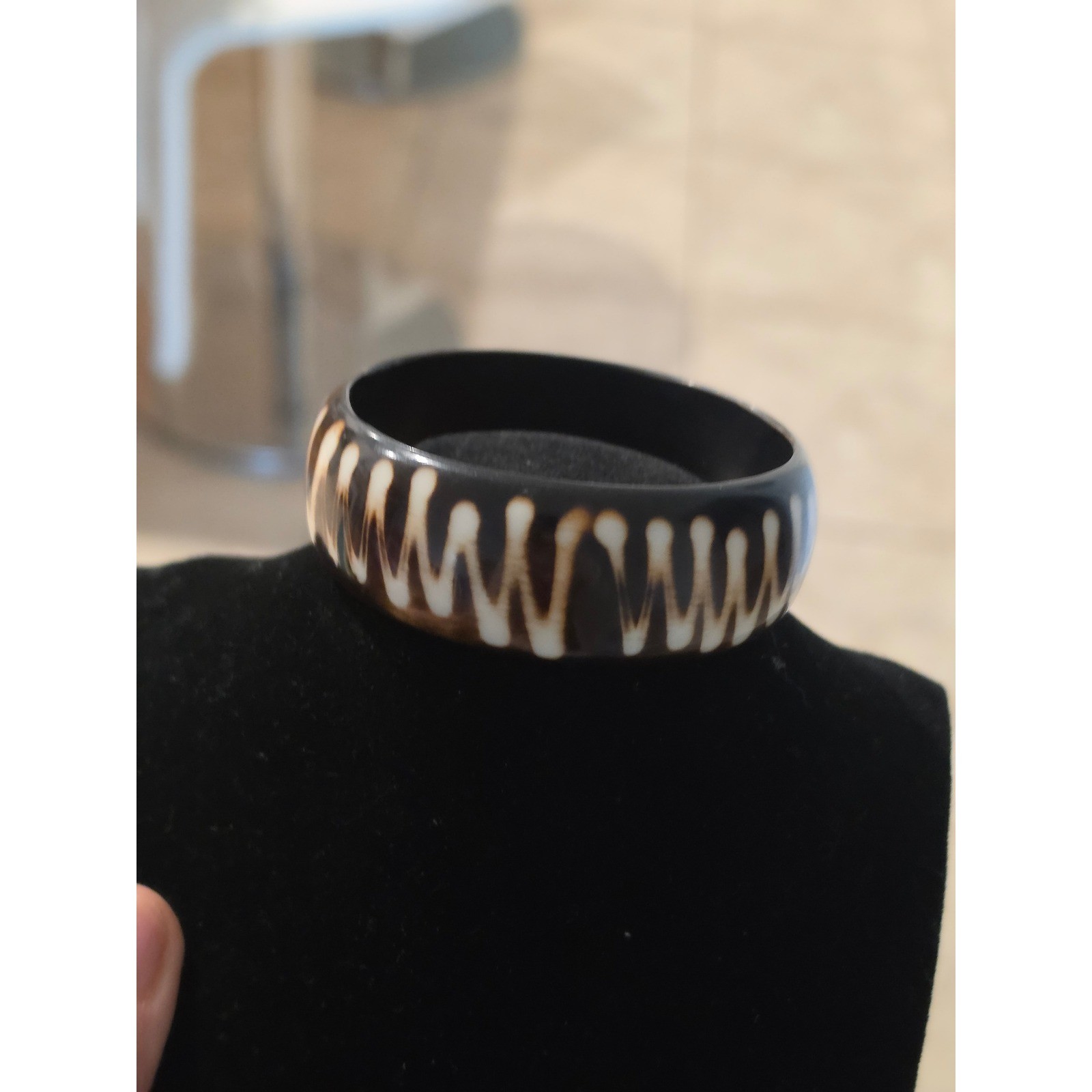 Vintage Brown Cream Batik Drip Pattern Chunky Bangle Bracelet Statement