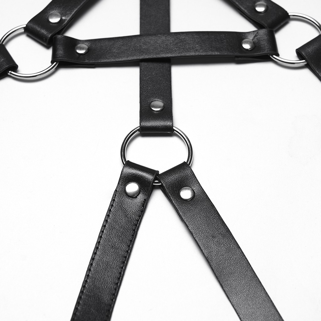 PUNK RAVE PUNK RAVE Gothic Punk Leg Harness Garter Belt Black Faux Leather
