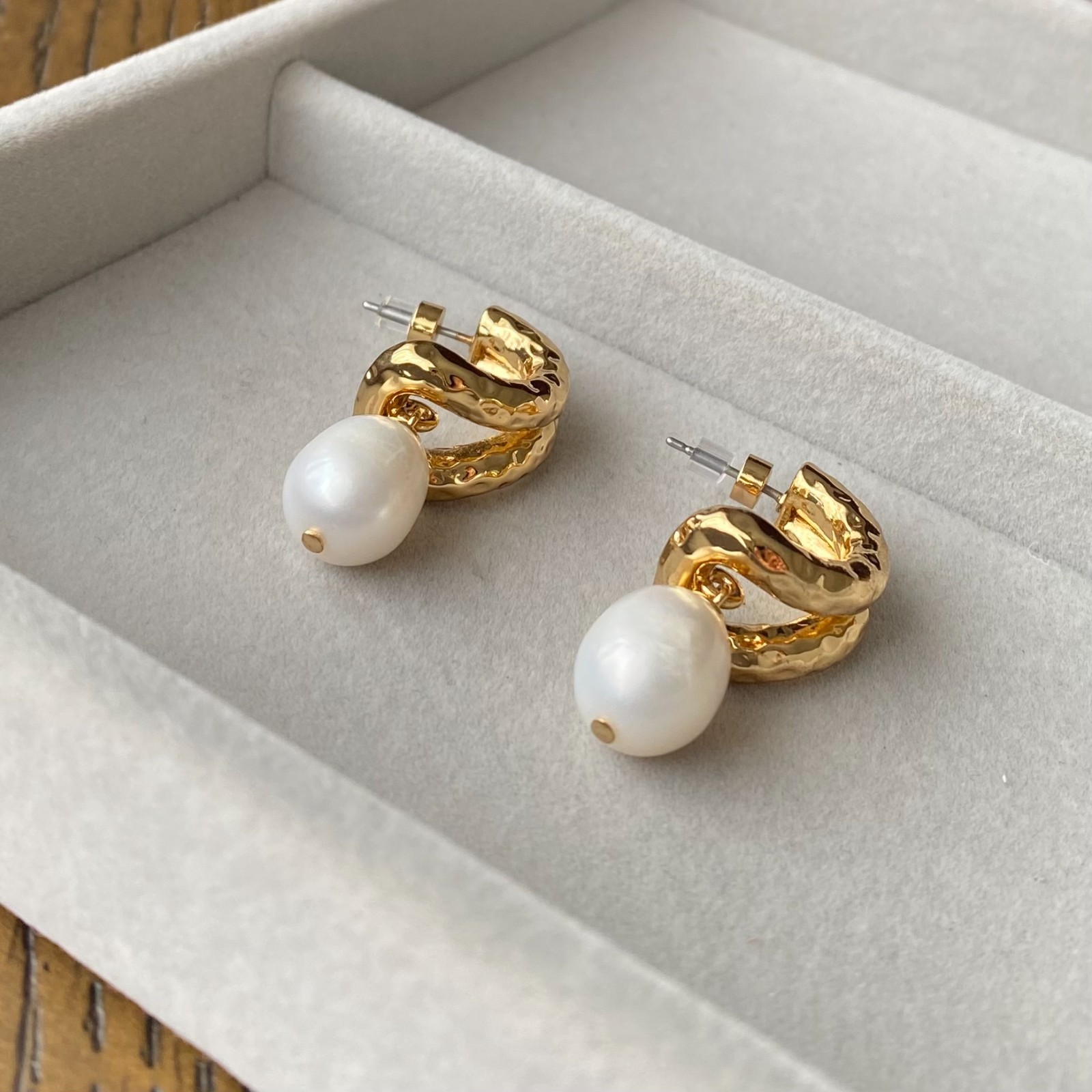 Mimco Reflective Pearl Hoop Earrings in Gold