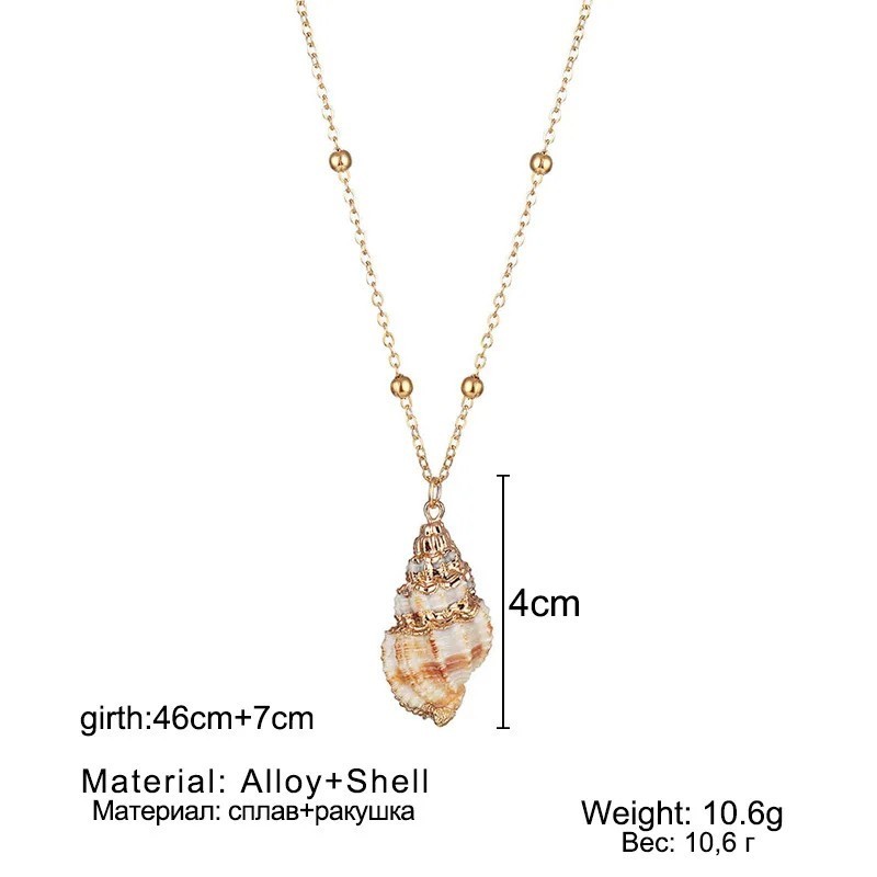 Whelk Shell Necklace Gold Chain Pendant Natural Seashell Boho Beach Jewelry