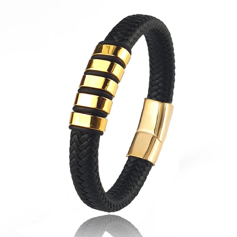 1-5 Names Custom Men Bracelets Genuine Leather Stainless Family Name