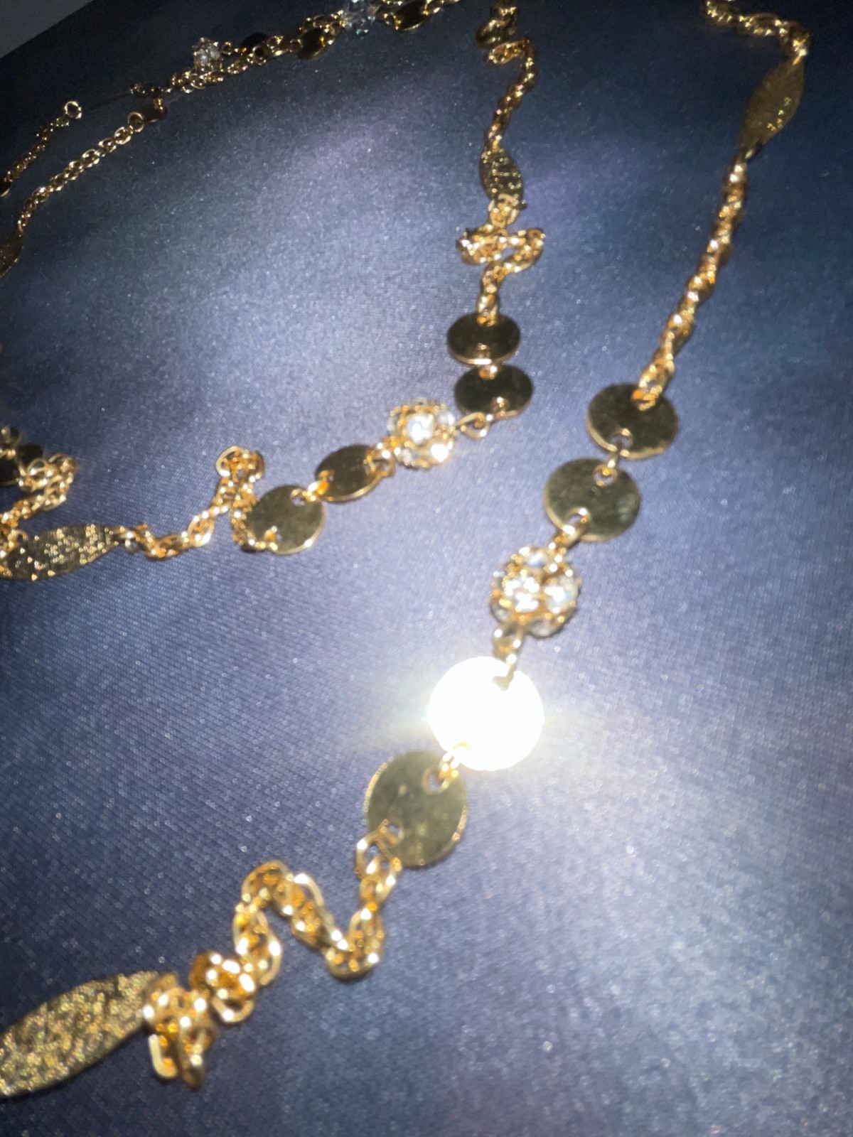 Vintage Gold Plated Multi-chain Necklace w/ Iridescent Glass Beads and Studs