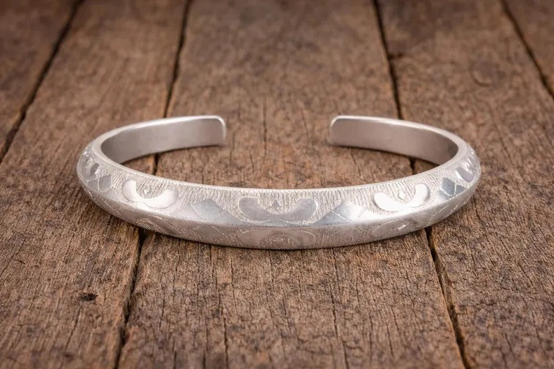Sterling Silver Cuff Bracelet for Men, Engraved Tribal Open Bangle, Handmade Min