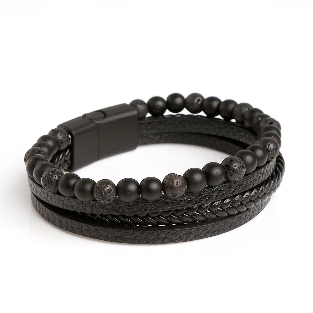 Men’s Tiger Eye Leather Bracelet 20cm/7.9″ Multi-Layer Beaded Jewelry Gift