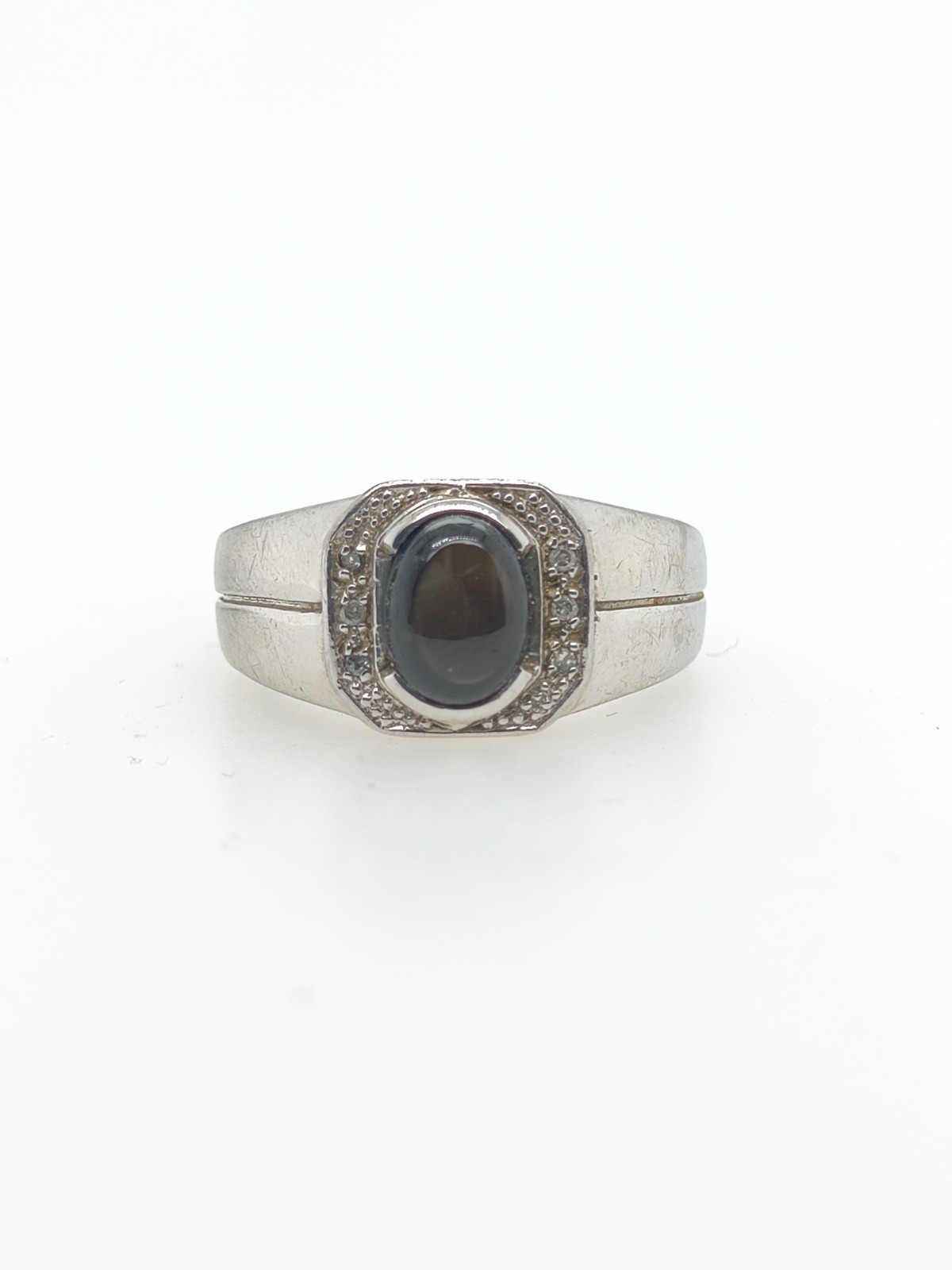 Sterling Silver Black Star Sapphire Signet Halo Ring for Men
