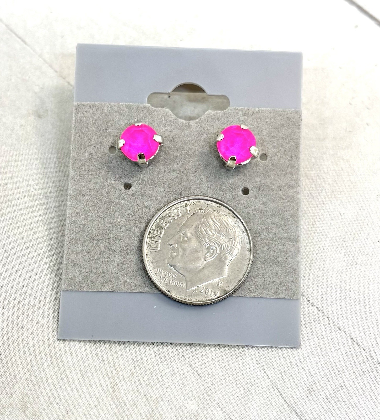 6mm Neon Pink Stud Shiny Silver Plated Cup Chain Earrings