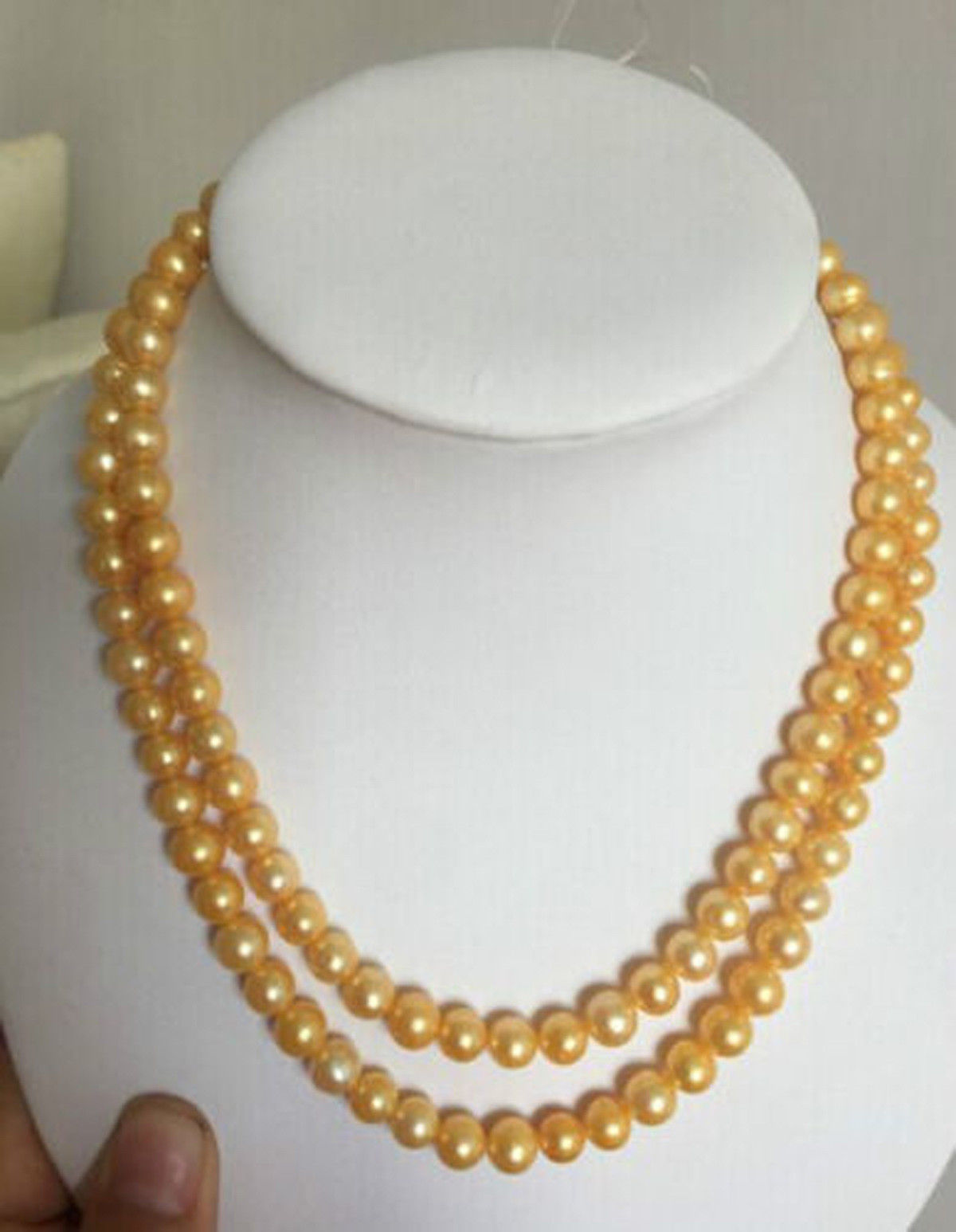 Beautiful 2 strands 7-8mm natural south sea gold pearl necklace 18-19inch 14kGP