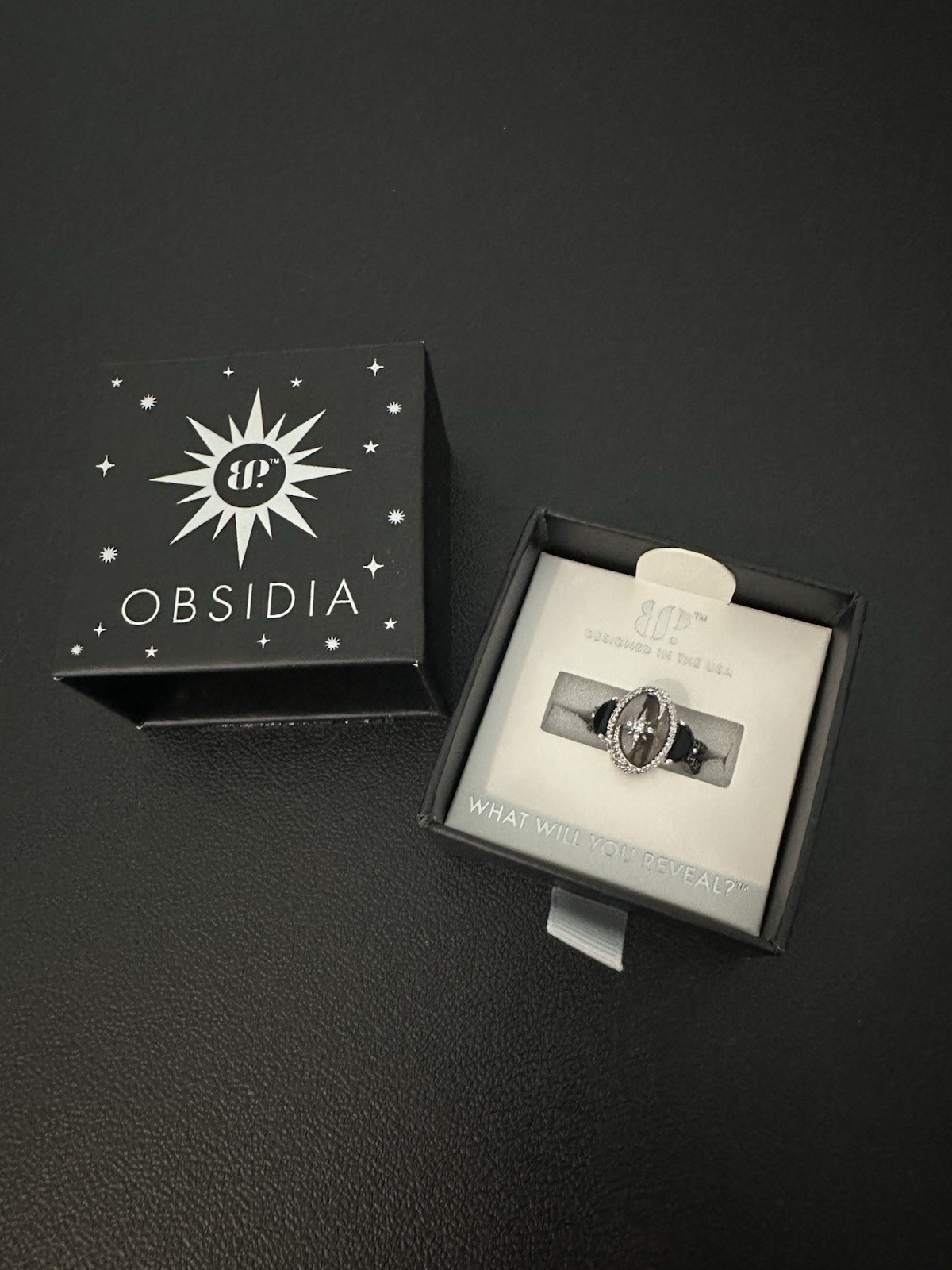 Bomb Party: Obsidia She Owns The Night Ring Rutilated Quartz Rhodium & Hema Sz 6