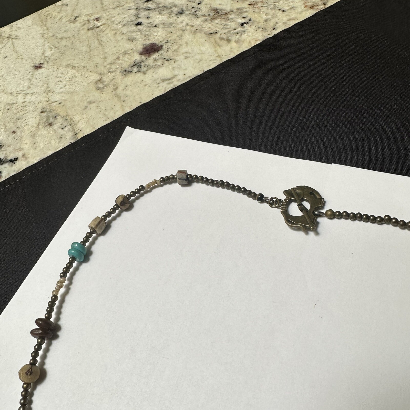 Women’s Hand Crafted Silver Tone / Blue & Brown Beaded Necklace – Stone Heart