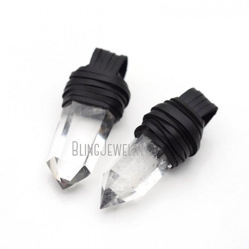 Leather Wrapp Rechargeable Light Up Led Crystal Quartz Point Witch Pendant Goth