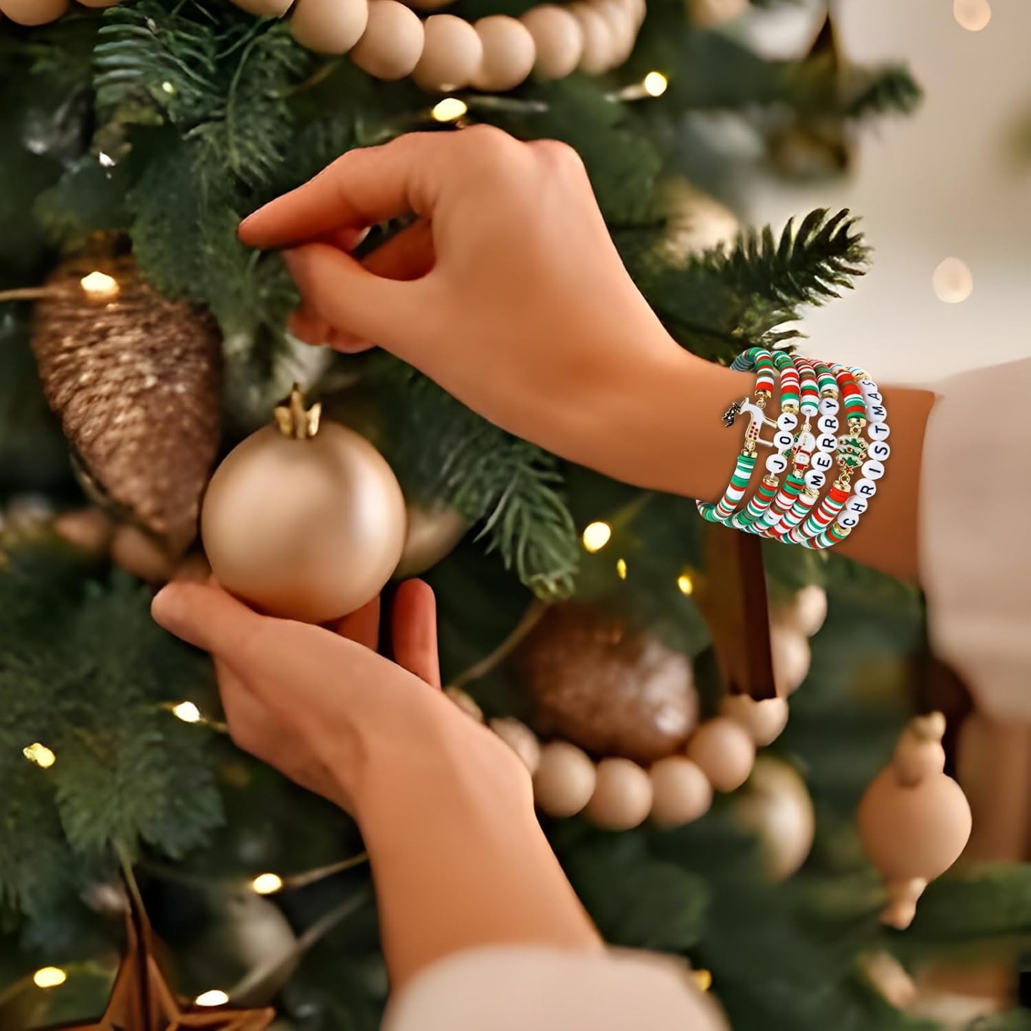 Artlunar 6 Pack Christmas Bracelets: Joy & Merry Candy-Style Stacks for Women &