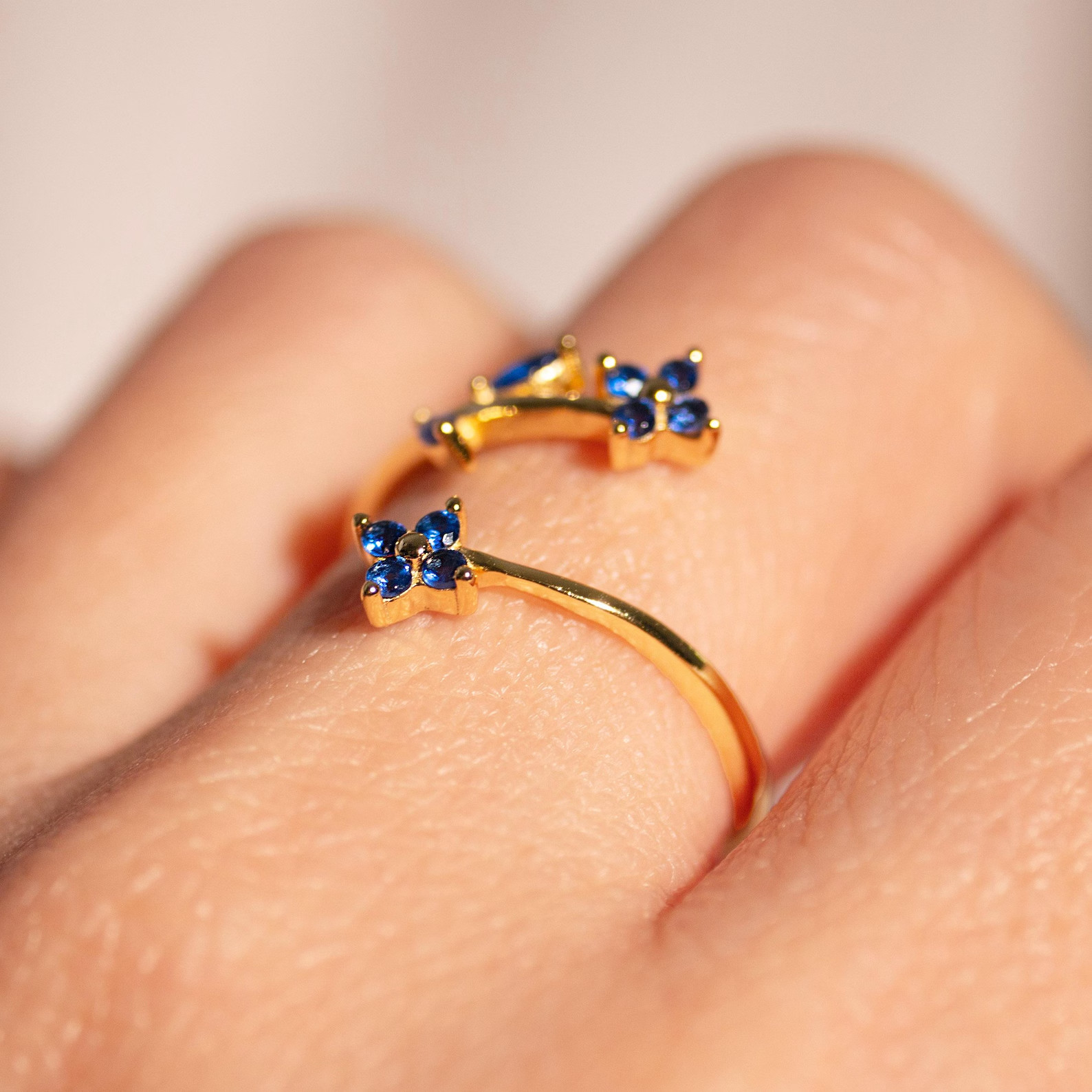 leaf shape ring blue Sapphire ring Floral jewelry gold plated 925 silver ring