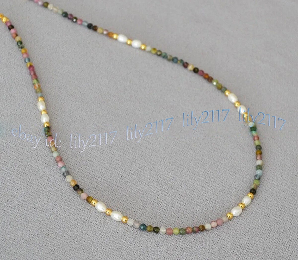 3mm Faceted Multicolor Tourmaline Round Gems Beads Natural White Pearl Necklace