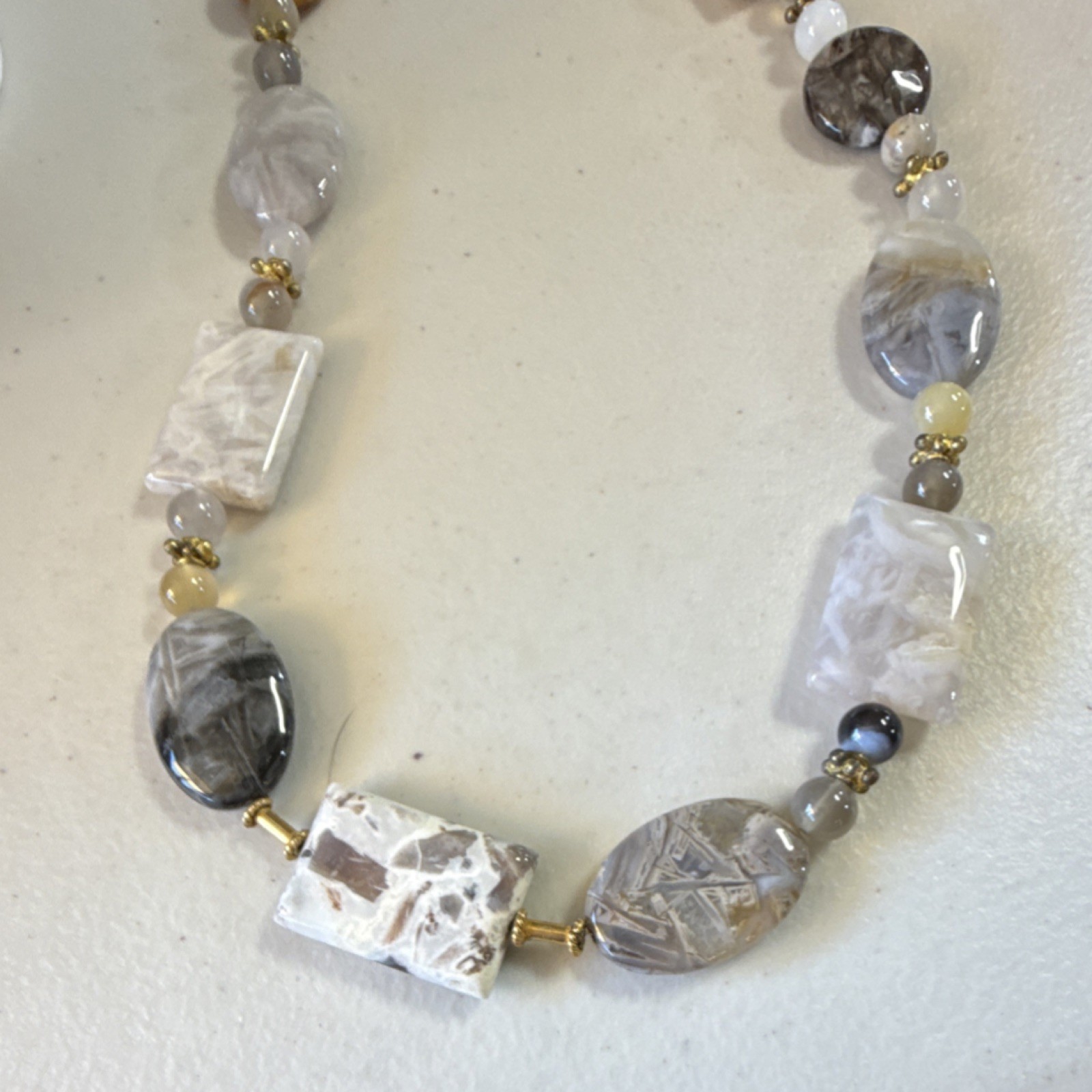 Gray Yellow White Stone Jewelry Set Oval Round Teardrop Necklace Earrings