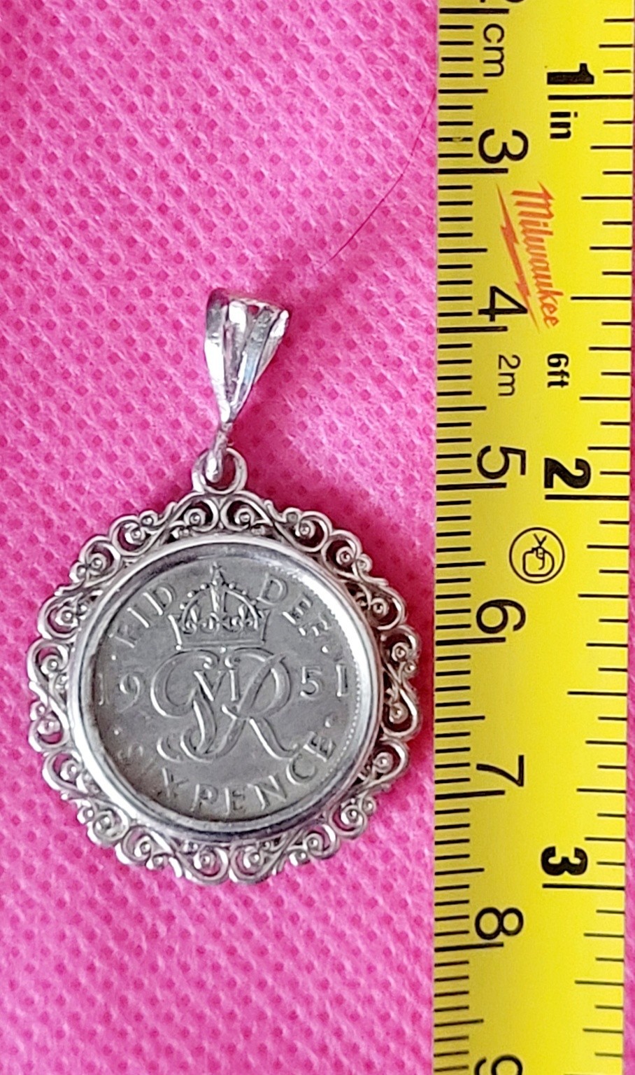 LUCKY SIXPENCE COIN 1951 Solid 925 SILVER PENDANT NECKLACE 75 Birthday George 6