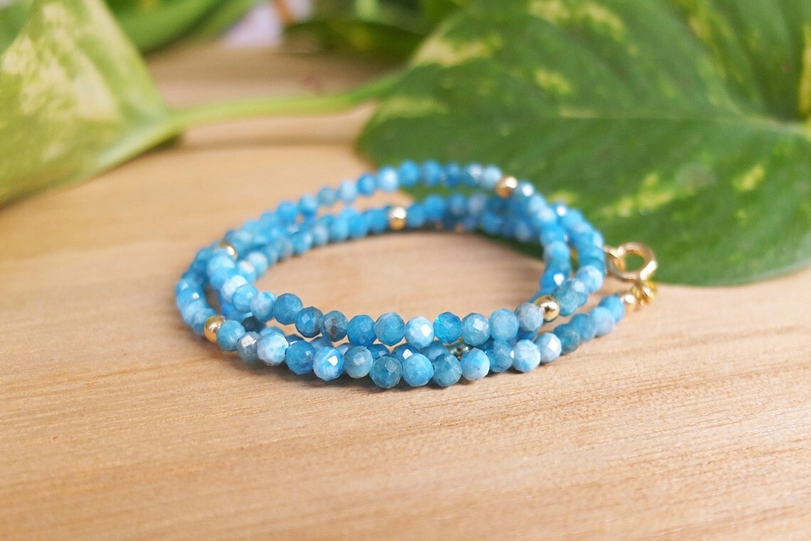 A++Beautiful Apatite Faceted Round Gemstone Gold Feld Beads Necklaces 18” Girls
