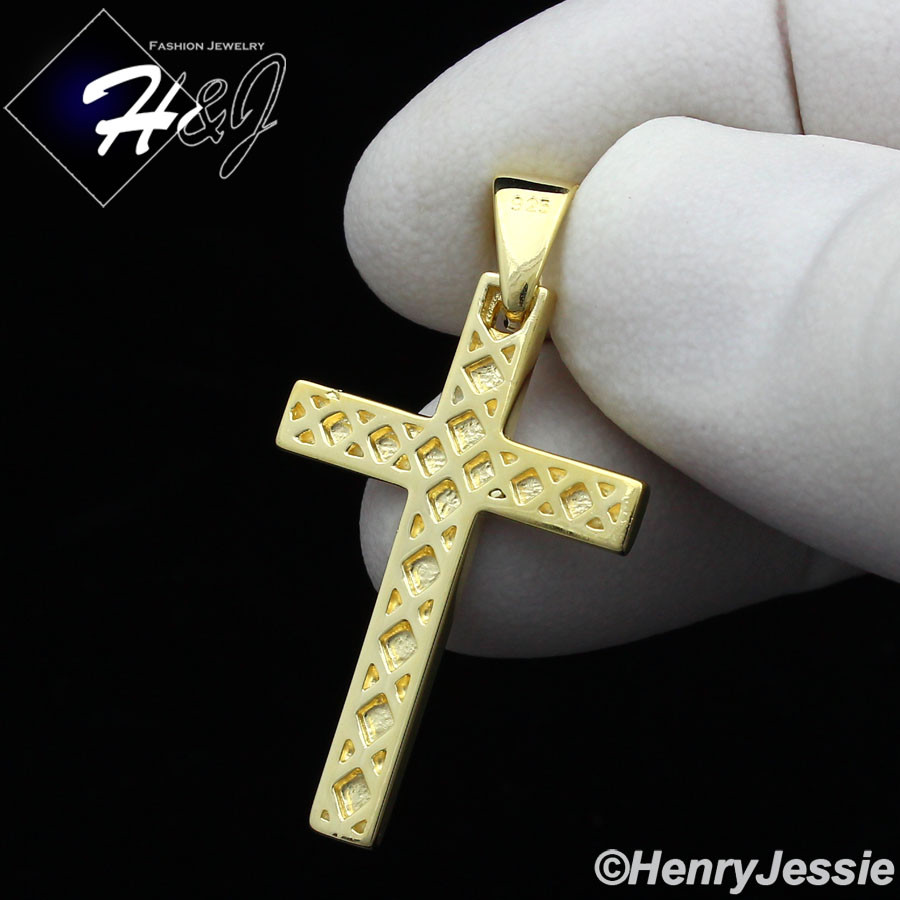 MEN WOMEN 925 STERLING SILVER PLAIN SIMPLE GOLD PLATED CROSS PENDANT*GP194