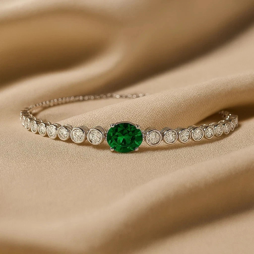 7 Ct Emerald Cut Simulated Emerald Women Tennis Bracelet 14K White Gold Plated