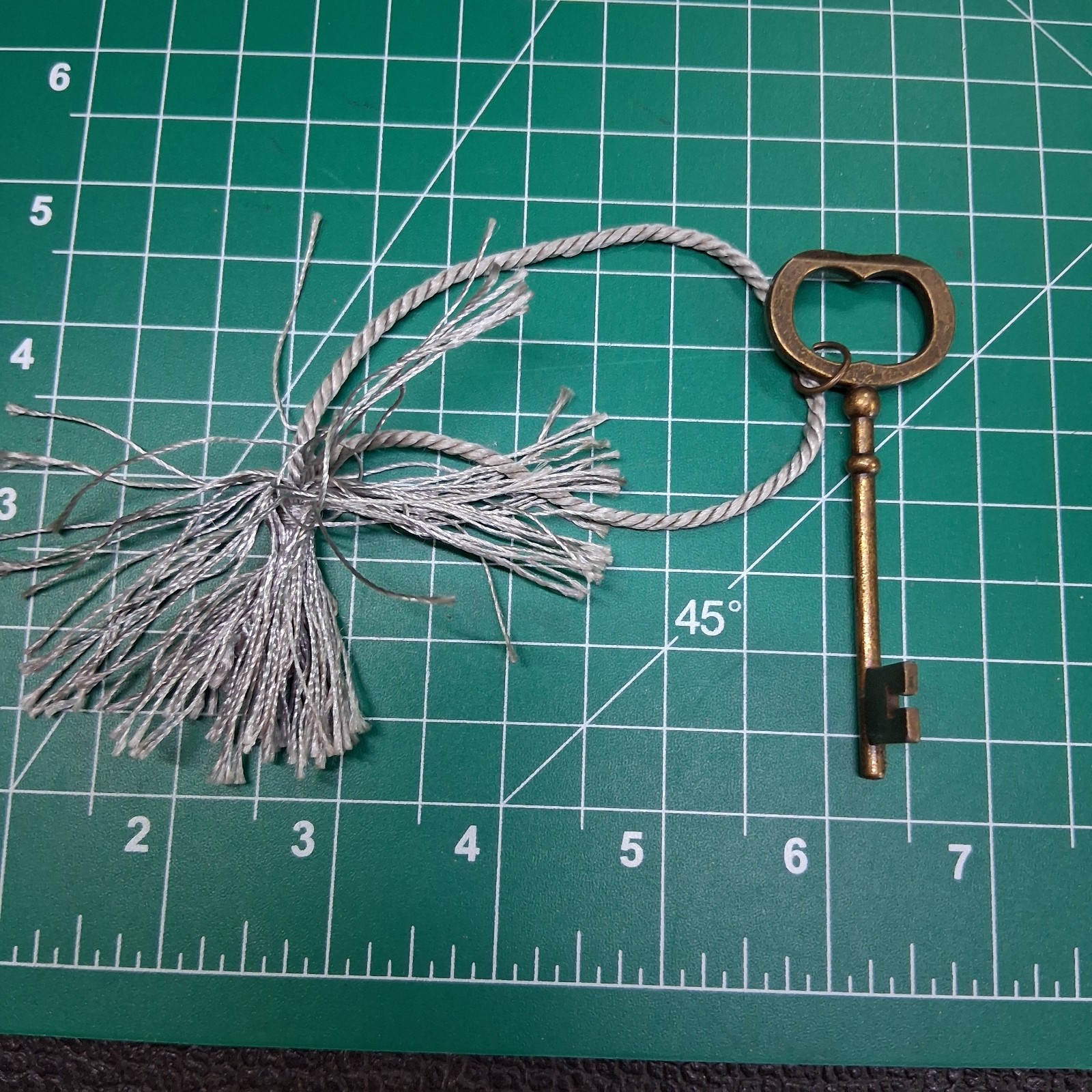 Vintage Dark Brass 3.25” Skeleton Key & Gray Tassle