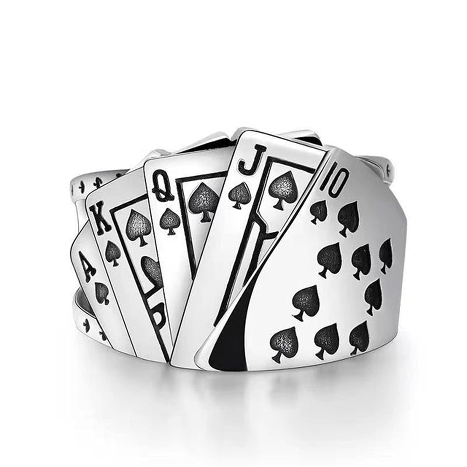 Poker Card Ring Adjustable Spade Flush Red Square Punk Jewelry