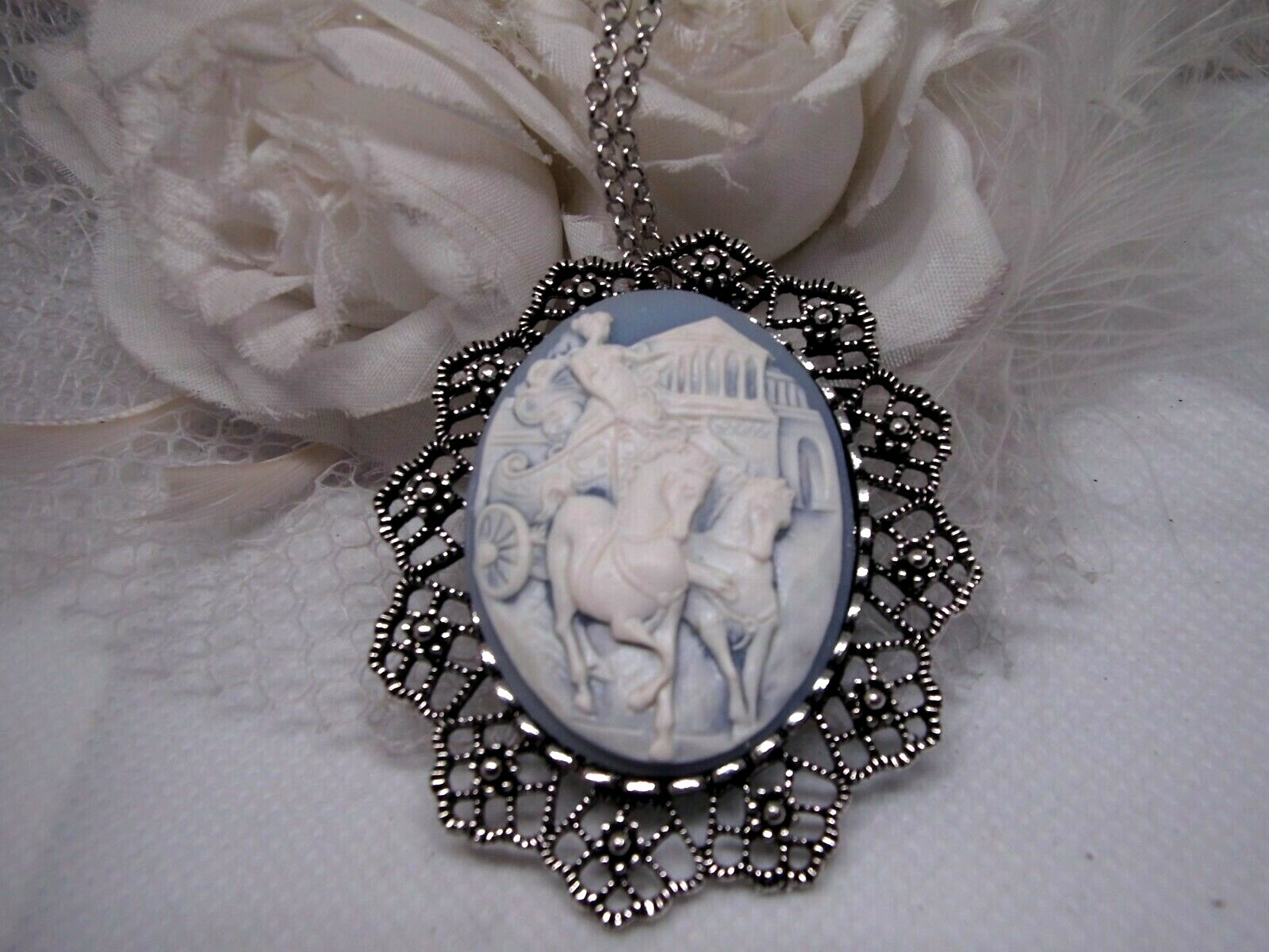 ZUES ARTEMIS ROMAN MYTHOLOGY GREEK GOD CHARIOT HORSE BROOCH PENDANT NECKLACe