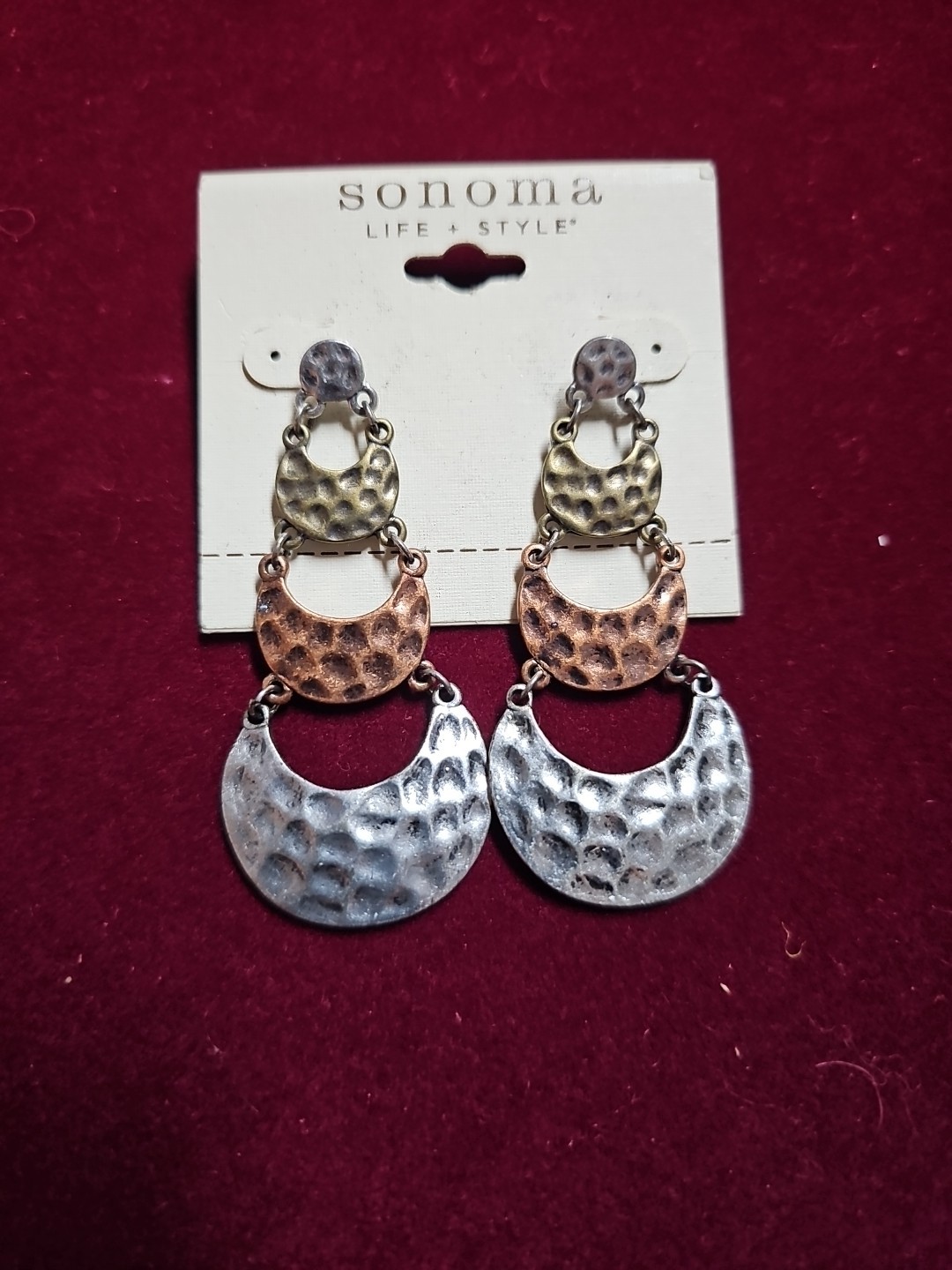 Sonoma Life+ Style Earrings Bronzetone, Coppertone, And Silverstone 2.5 in