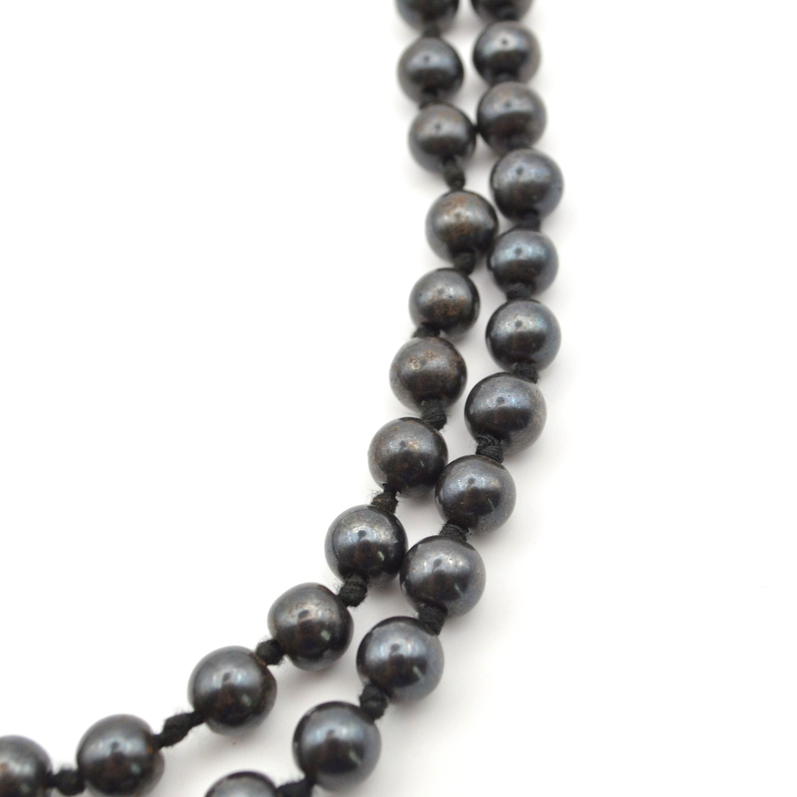 Long Black Jade Bead Necklace 35in Rope Hand-Knotted Strand Genuine Jadeite