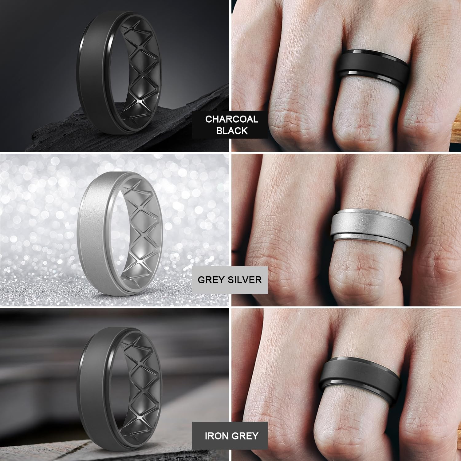 Egnaro Men’s Rings 8.5mm Wide-2mm Thick Inner Arc Ergonomic Breathable Rubber