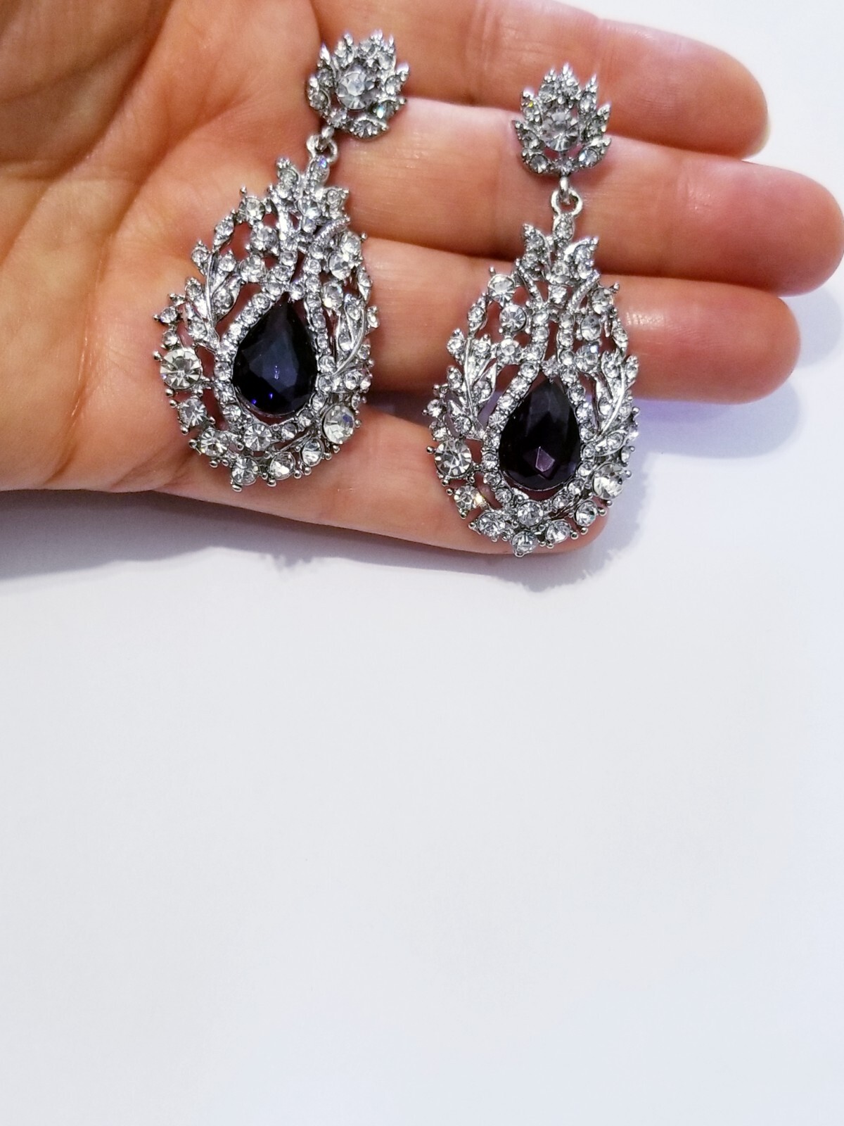 Chandelier Rhinestone Crystal Pageant Bridal Earrings Purple Drop Dangle 2.5 In