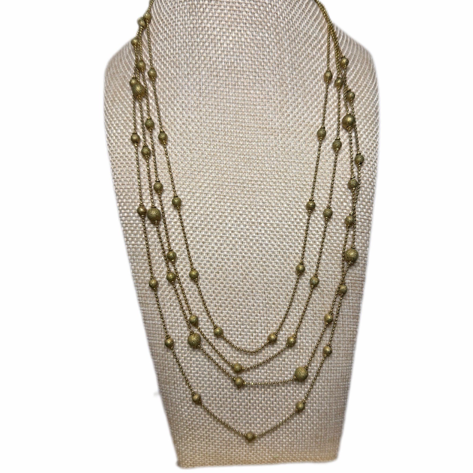 Vintage Gold Tone Multi Strand Layered Beaded Station Chain Adjustable Lobste