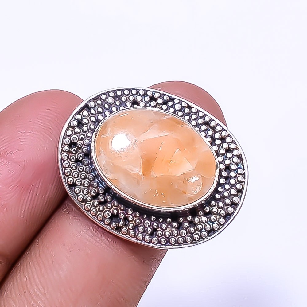 Yellow Calcite – Peru 925 Sterling Silver Bali Ring S.5 R6429025, Christmas Gift
