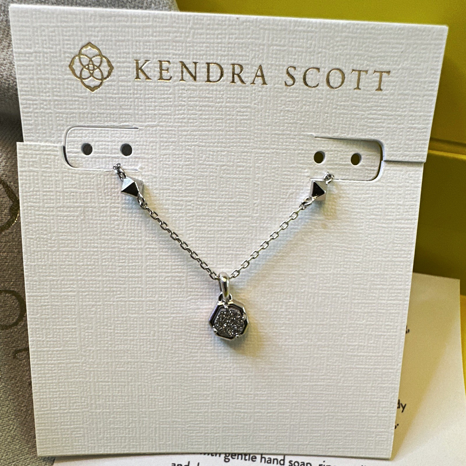 Kendra Scott Silver Hexagon Gray Drusy Quartz Pendant Charm Necklace NWT bags