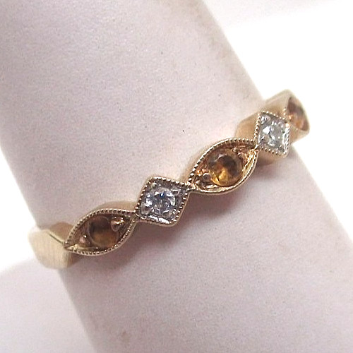Vintage 10k Yellow Gold Citrine and Diamond Mixed Cut Band Ring Size 7.5