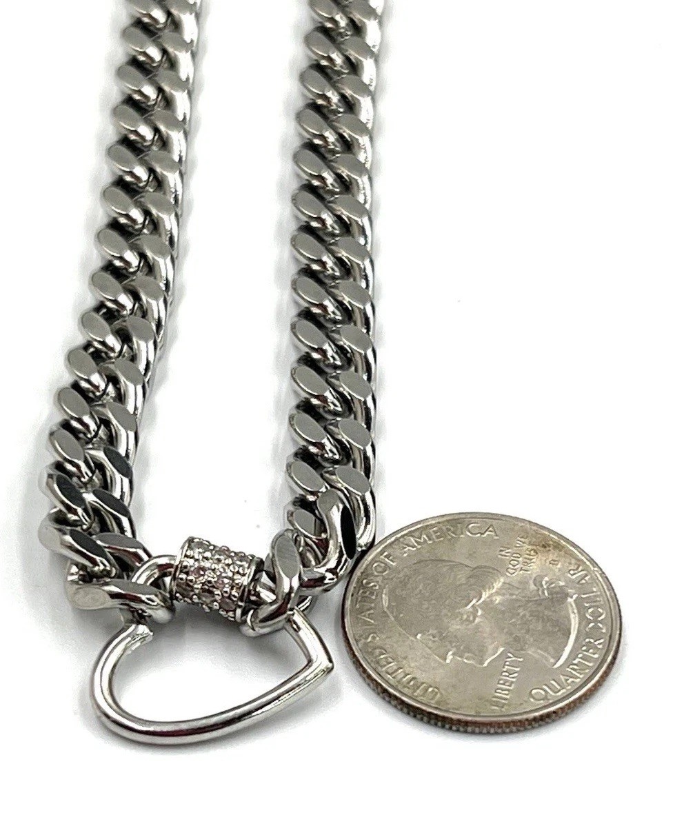 Dalmata Silver Tone Curb Chain Necklace Toggle Clasp Rhinestone