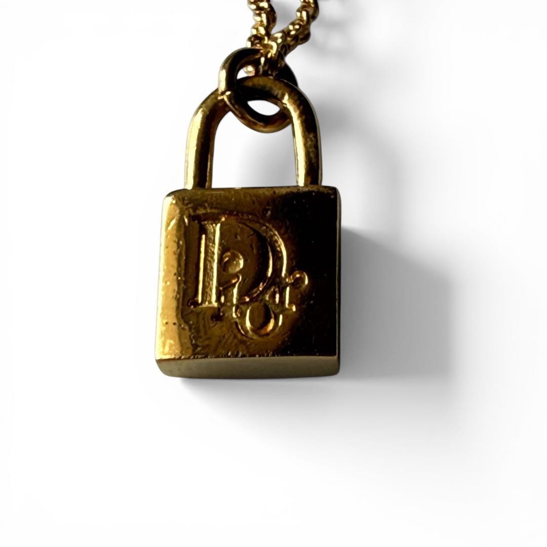 Christian Dior Necklace Padlock Pendant Gold-tone Length: 17.7 in. CD Signature