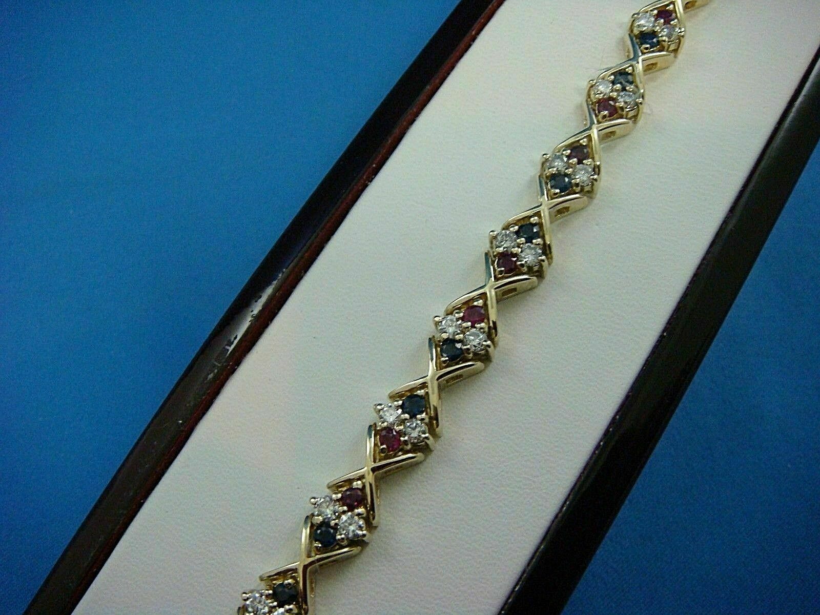 14K Yellow Gold Plated 10 CT Simulated Ruby & Sapphire Pretty Bracelet For Gift
