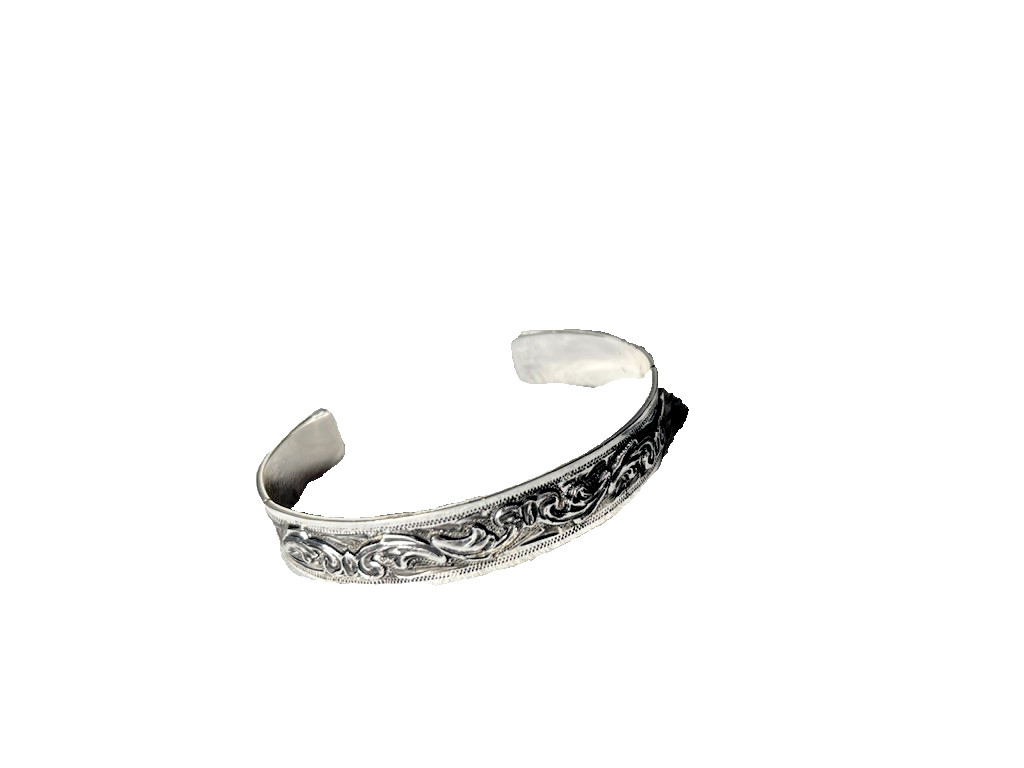 Western Womens Bracelet 6 3/8 x 1/2 in Band Silver Cuff Cowboy Adjustable