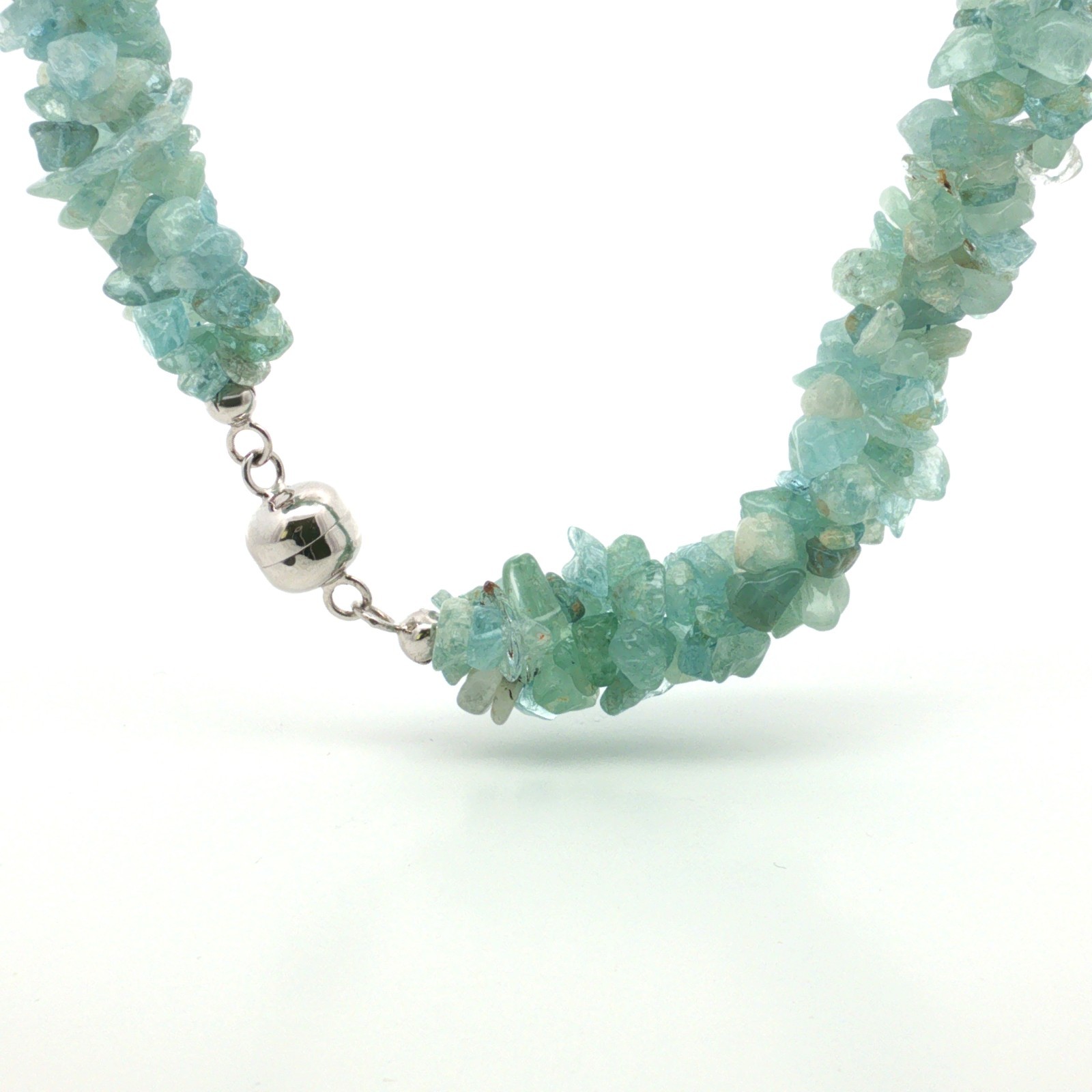 Natural Milky Aquamarine Uncut Chip Necklace 45cm 925 Sterling Silver Rhodium