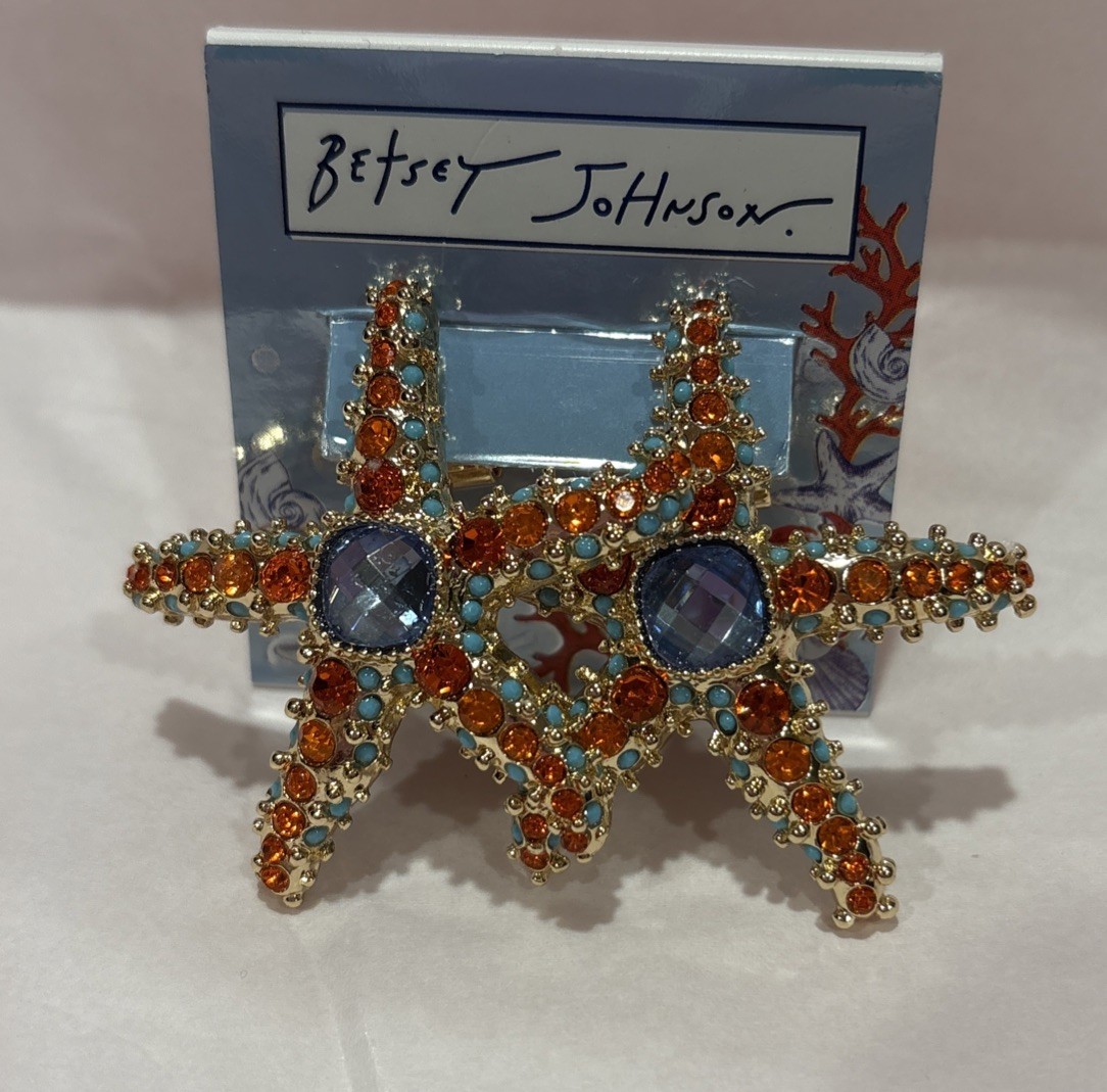 Betsey Johnson Starfish Statement Earrings Rhinestone Gold Tone Coastal NWT