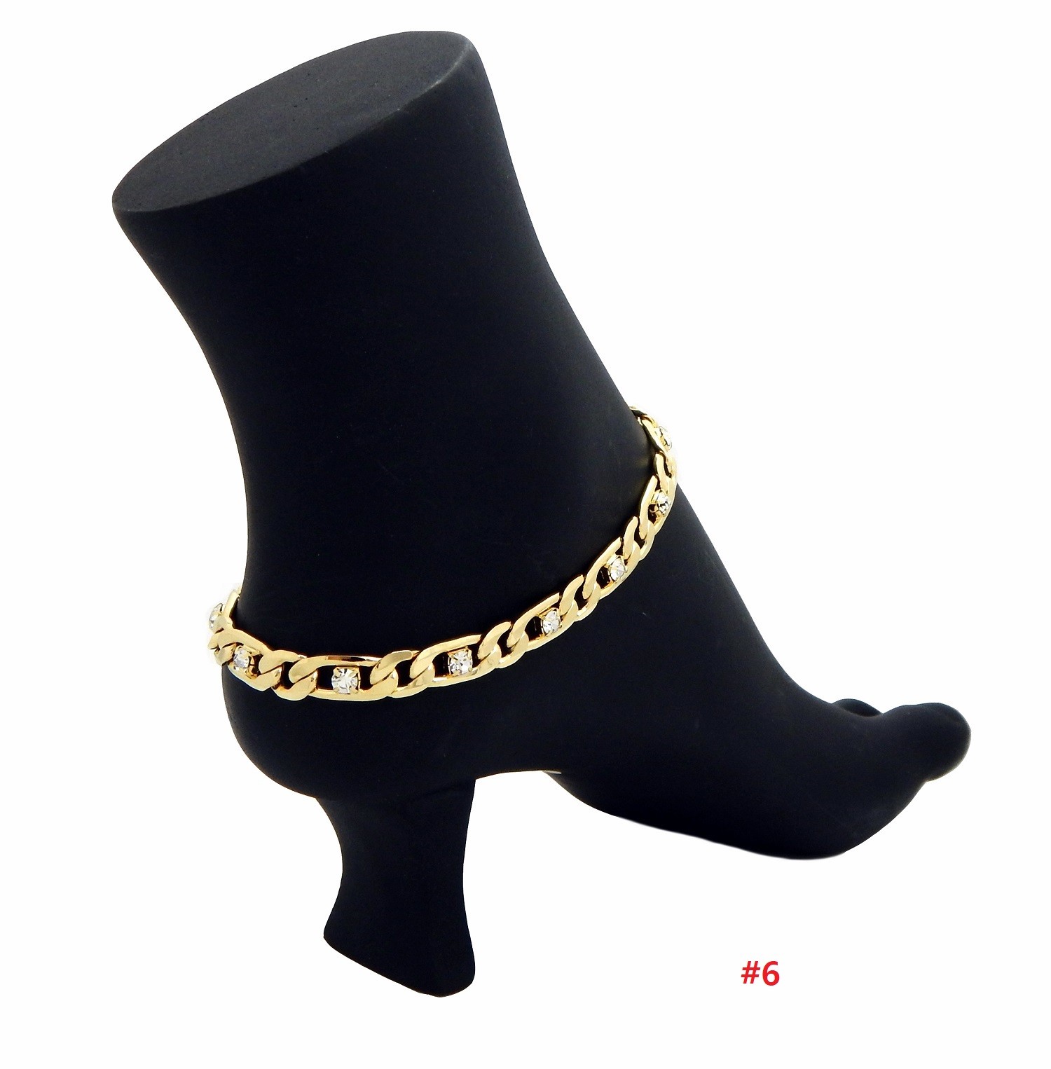 10″ MARINER ANCHOR CUBAN LINK CHAIN STONE ANKLET BRACELET 14K ITALY GOLD PLATED