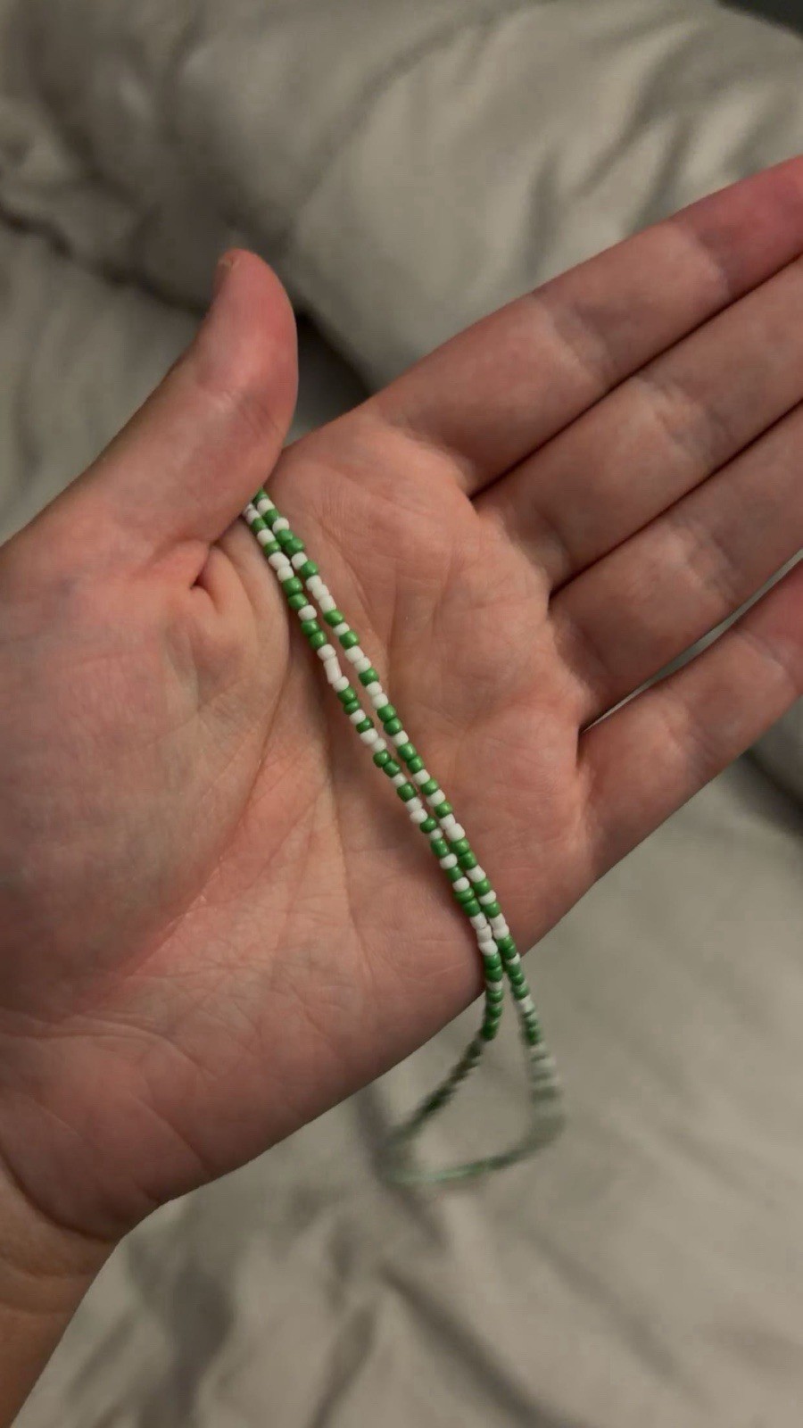 Green & White Handmade Beaded Necklace Chain Pink Fish Charm