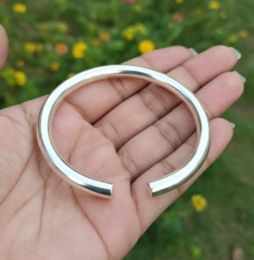 Thick Heavy Sterling Silver Ankle bangle, 925 Silver Plain Adjustable Bangle | H