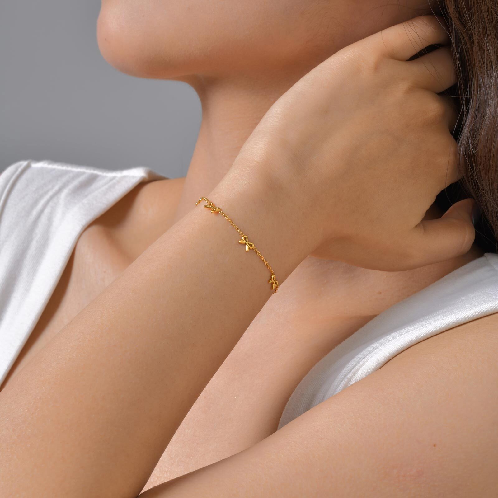 Stainless Steel Cute Butterfly Bow Link Chain Bracelet for Women Adjustable Gift