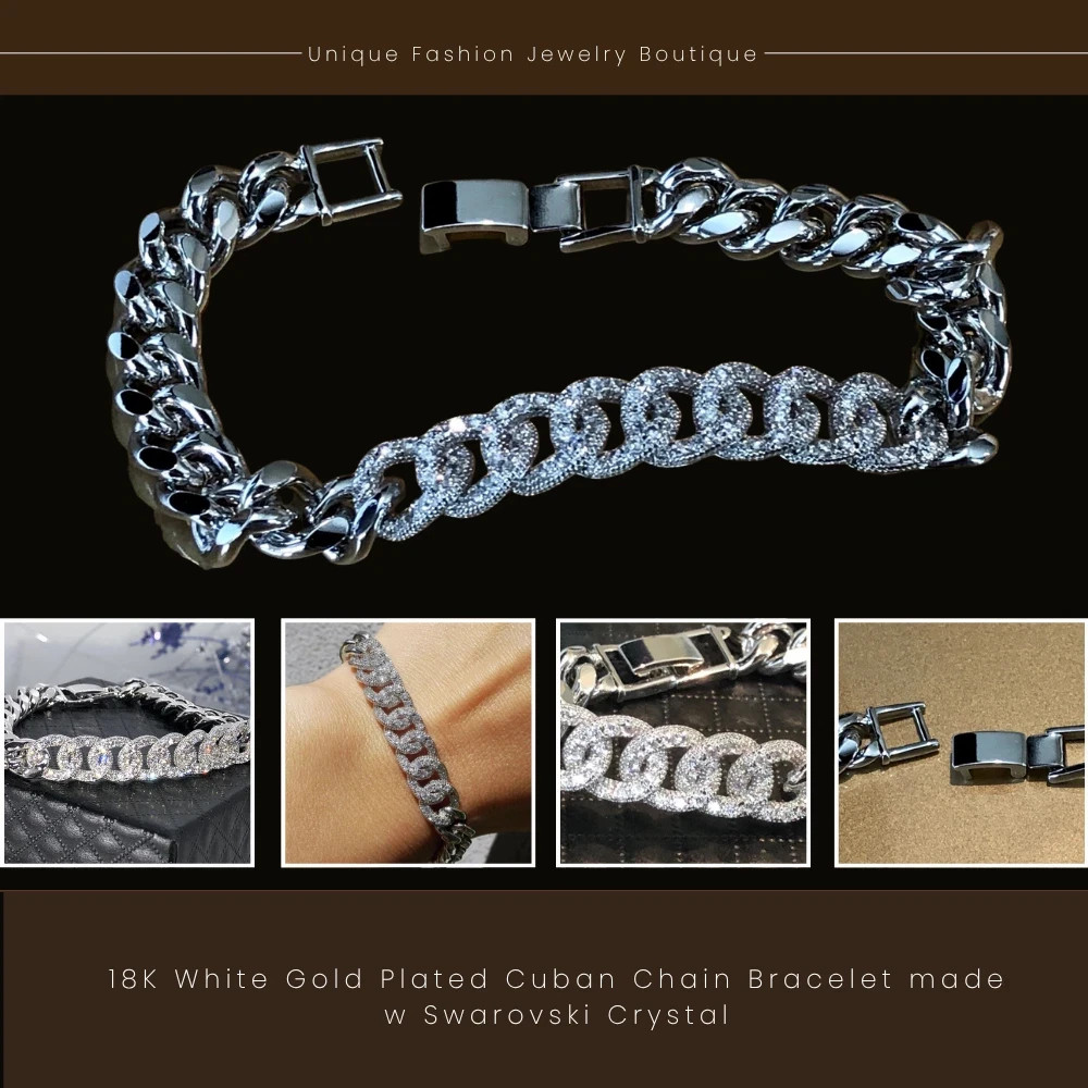 18K Platinum Plated Simulated Diamond Chain Bracelet Bridal Jewelry Gift