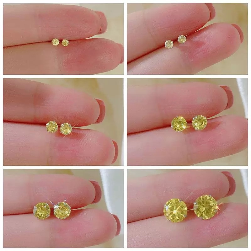 Men Women Round Golden Solitaire 925 Sterling Silver Mini Stud Earrings GIFT
