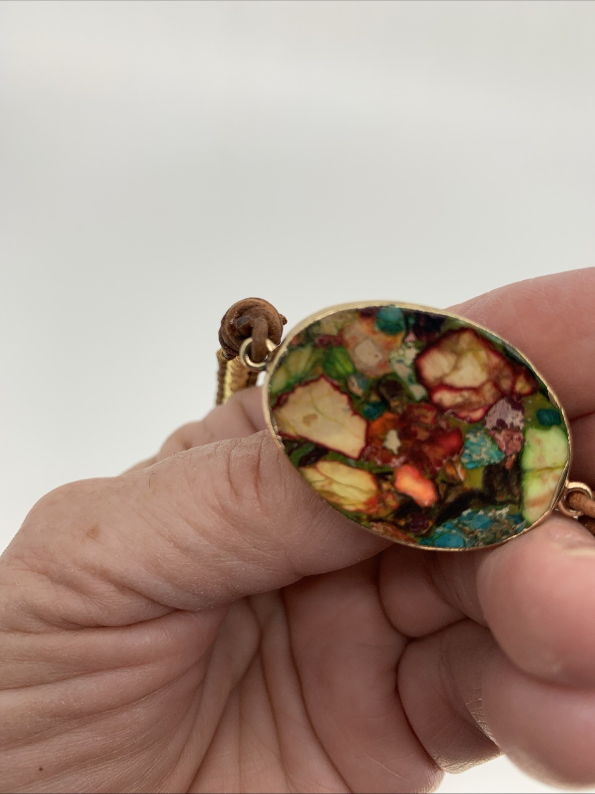 Handmade Beaded Leather Wrap Necklace Bohemian Style. See Photos Flaw In Pendent