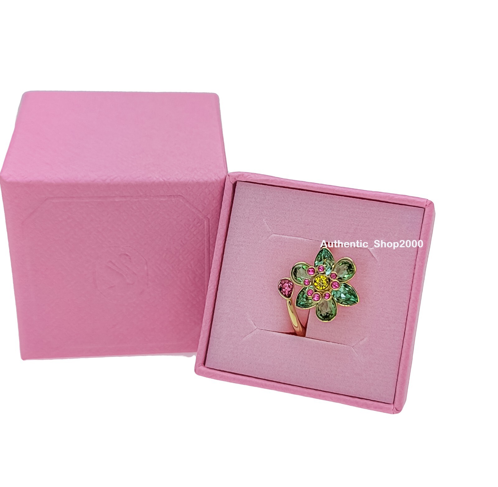 NEW 100% Authentic SWAROVSKI Green Crystals Open Flowers Idyllia Ring 5720297 +