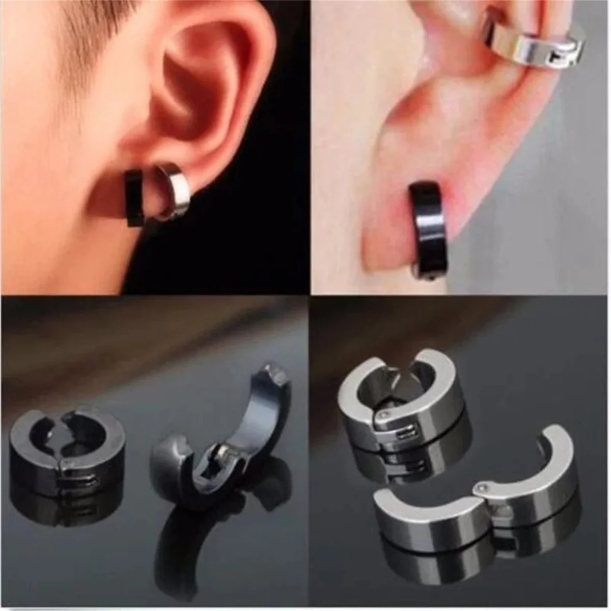 2Pcs 316L Fashion Stainless Steel Cuff Earring, Non Piercing Hoop Earring Clip o