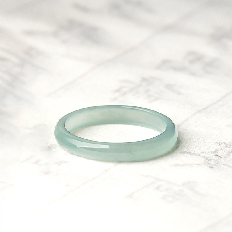 Natural A Grade Old Pit Ice Blue Water Jade Ring Couple Band with Certificate
